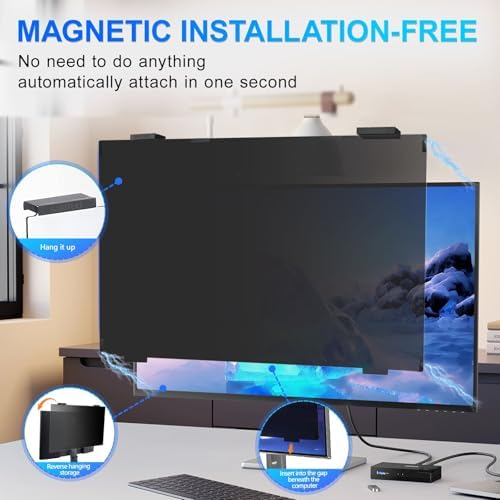 2Pack Magnetic 23 Inch Privacy Screen for Computer Monitor 16:9 Aspect Ratio, Hanging Removable Anti-Blue/Glare Protector Film, Anti Spy Desktop Security Private Filter 23in - Image 2