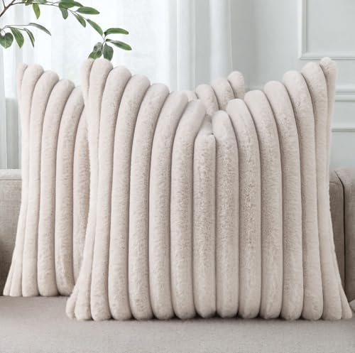 Pallene Faux Fur Decorative Throw Pillow Covers 26x26 Set of 2, Tan by PALLENE