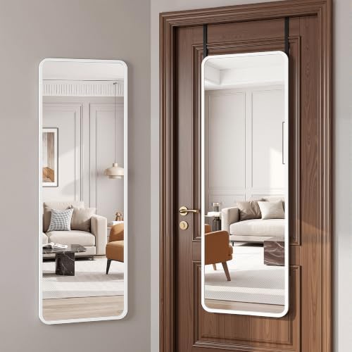 Suidia Full Length Mirror Over the Door&Wall Mounted, 48"x14" Door Mirror with Aluminum Alloy Frame, HD Shatterproof, No-Drill, Hanging Mirrors for Bedroom, Bathroom, Dorm, Closet, Rounded Rect, White by SuidiaMirror