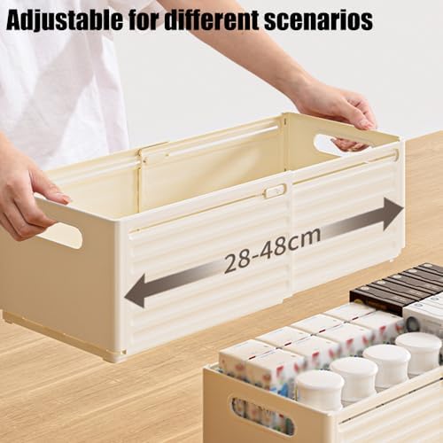 Foldable Storage Bins, 2 Pack Plastic Expandable Boxes for Organizing, Adjustable from 11-18.8" Drawer Organizers Separators Dividers for Bedroom Kitchen Utensils Tools Closet, Large - Image 2