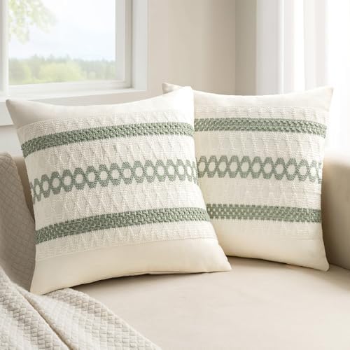 MIULEE Set of 2 Sage Green Boho Decorative Pillow Covers 26x26 Inch by MIULEE