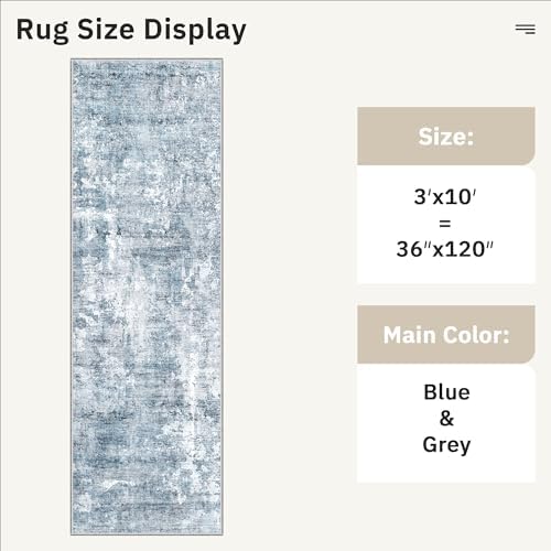 Soalmost Abstract Runner Rug 3x10 Hallway Kitchen Rugs Non-Slip, Blue/Grey - Image 5