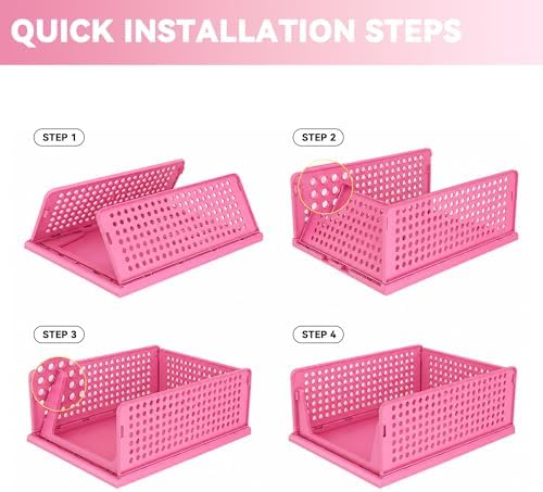 Pink Girl Closet Organizers and Storage Stackable Plastic Drawer Basket for Clothing Stackable Storage Bins Shelf Storage Container for RV Closet Wardrobe Bedroom Bathroom Playroom 8 Pack - Image 7