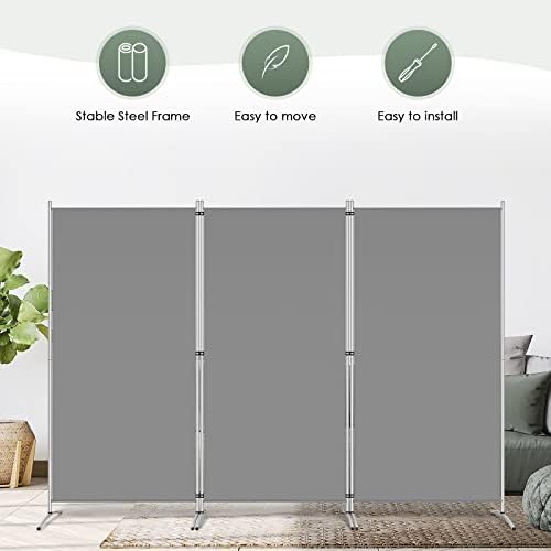 RANTILA 3 Panel Room Divider, 6 Ft Tall Folding Privacy Screen Freestanding Room Partition Wall Dividers, 102''W x 20''D x 71''H, Grey - Image 6
