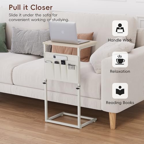 Vagusicc C Shaped End Table, 32'' Tall Side Table for Couch, Adjustable Height Small Couch Side Table for Small Spaces, End Table Slide Under Sofa Table TV Tray Table Arm Table for Living Room - Image 5