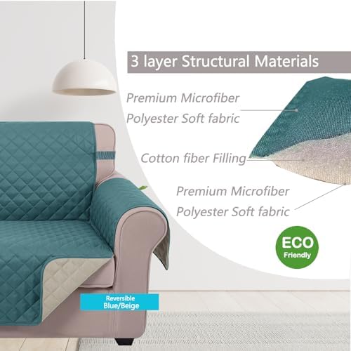 U-NICE HOME Loveseat Sofa Cover for 2 Cushion Couch, Blue/Beige - Image 4