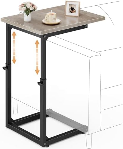 Vagusicc C-Shaped End Table, 33" Tall C Table Adjustable Height Side Table, Small Couch Table with Metal Frame, Slide Under Sofa TV Tray for Living Room, Bedroom, Bedside, Small Spaces, Gray by Vagusicc
