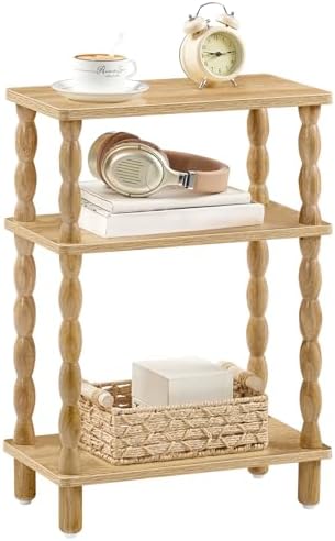 HOOBRO Narrow Side Table, Skinny End Table with Storage, Solid Wood Legs, 3-Tier Bedside Table Nightstand for Small Space, Living Room, Bedroom, Sofa Couch, Natural NL462BZ01 by HOOBRO