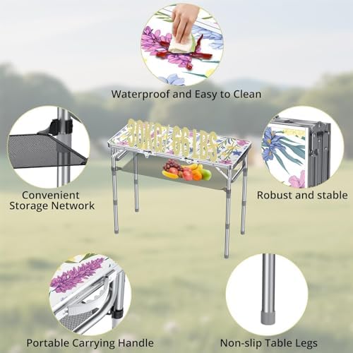 Anbte 3ft Folding Camping Table, 3 Adjustable Height Max 27.5",Floral Bloom - Image 5