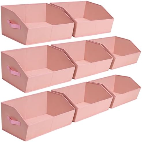 Homsorout Closet Baskets for Shelves Trapezoid - Decorative Storage Baskets with Handle, Closet Bins for Organization, Shelf Storage Bins for Clothes, Books, Home, Office, 8 Pack, Pink by Homsorout