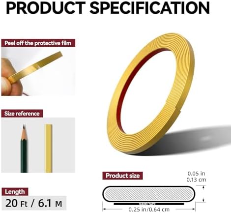 0.25in × 20Ft Peel and Stick Wall Molding Trim - Flexible Self Adhesive Molding Trim for Walls, Edges, Borders, Window Frames, Backsplash Tiles - Matte Gold Waterproof Trim - Image 2