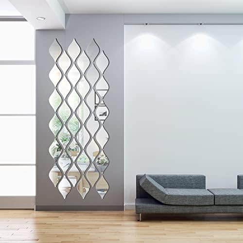 Weysat 30 Pcs Mirror Decals 3D Tear Drop Acrylic Wall Sticker Decor, Silver - Image 4