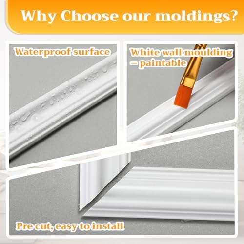 Colingmill 6 Sets Pre-Cut Wall Peel and Stick Trim Molding Wall Wainscoting Panels 3D Self Adhesive Baseboard Molding Trim for Interior Decoration Living Room Bedroom Accent (54 x 24 x 0.98 in,White) - Image 4