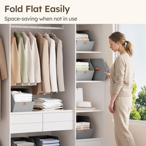 Homsorout Fabric Closet Storage Cubes - 4 Pack Square Storage Bins with Dual Handles for Clothes, Towels, Toys, Cube Storage Organizers for Bedroom, Nursery, Shelves, Closet, Small Spaces, Grey - Image 5