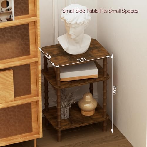 Side Table,Living Room End Tables with 3-Tier,Small Nightstand Table for Small Spaces,Sofa Side,Bedside, Bathroom,Coffee Table,Modern Bedside Table,Stable Frame,Easy Set Up (Rustic Brown) - Image 3