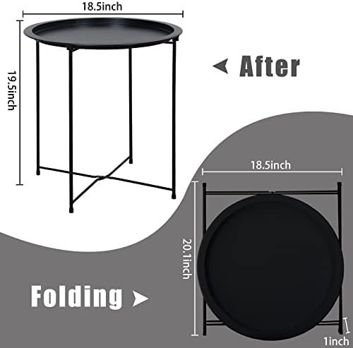 Garden 4 you End Table Metal Side Table Black Round Folding Tray Cyan Sofa Small Accent Fold-able Table, Round End Table Tray, Next to Sofa Table, Snack Table for Living Room and Bed Room - Image 3