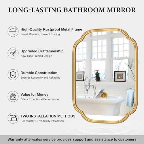 Ferytange Gold Mirrors for Bathroom, 18" x 24" Rectangular Wall Mirror for Bathroom Metal Frame Farmhouse Rounded Corner Wall Mirror (Horizontal/Vertical) - Image 5