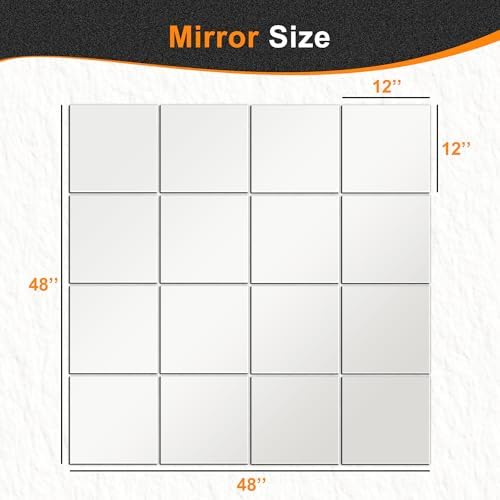Delma Home Gym Mirrors, 12'' x 12'' Glass Mirror Tiles, 16 PCS - Image 4