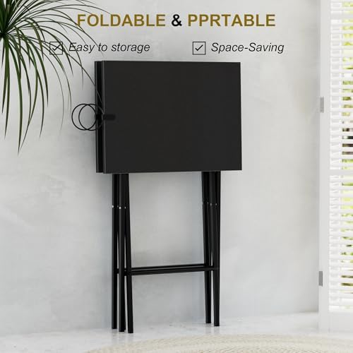 VECELO Folding TV Tray for Eating Set of 2, Portable Dinner/Snack Table with Cup Holder for Couch, Living Room and Small Space, Matte & Black - Image 5