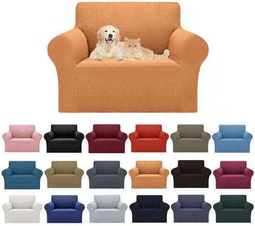 Cupuamon 2026 New Stretch Chair Sofa Slipcovers Couch Cover for 1 Seater Furniture Protector Sofa Covers with Elastic Bottom Jacquard Fabric Small Checks for Pets, Kids - Golden by Cupuamon
