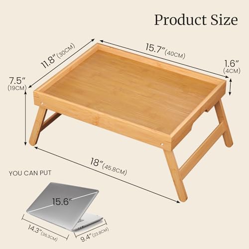 Fibogollo 2 Pack Bamboo Bed Tray Table with Folding Legs,Breakfast Trays,Serving Tray for Food and Snack,Laptop Trays for Working(Natural) - Image 4