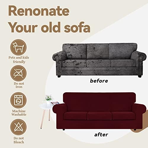 WEERRW 4 Pieces Couch Cover for Sofa Velvet Sofa Covers Washable, Burgundy - Image 5