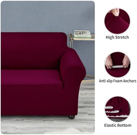 Joccun Stretch Chair Couch Cover,1-Piece Sofa Slipcover Spandex Jacquard Fabric Sofa Covers with Elastic Bottom,Washable Furniture Protector for Dogs,Cats,Kids(Armchair,Burgundy) - Image 5