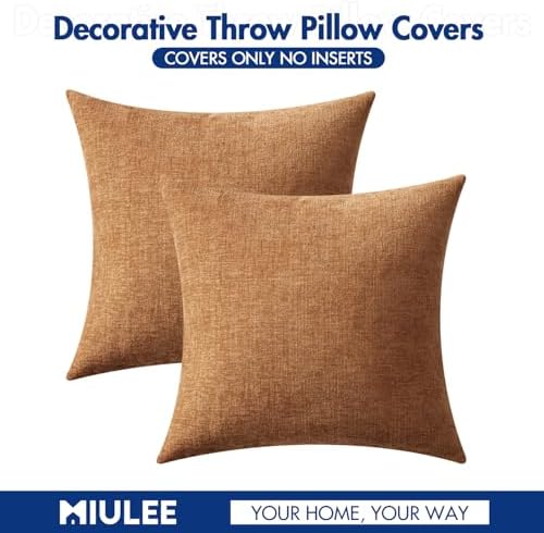 MIULEE Soft Chenille Euro Throw Pillow Covers Brown 24x24 Inch Pack of 2 - Image 6