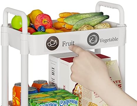 Laiensia 5-Tier Rolling Cart with Wheels,Multifunction Utility Storage Carts, Kitchen Storage Organizer,Mobile Shelving Unit for Bathroom,Laundry,with Classified Stickers,White - Image 2