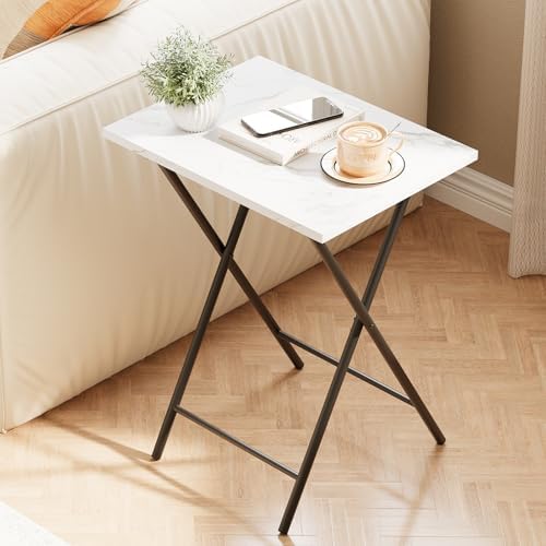 Folding TV Tray Table, Portable Foldable TV Dinner Tray on couch, Space-Saving Snack Serving Sofa Side Table, Easy to Fold Stable TV Trays for Living Room, Bedroom, Small Spaces (White Marble + Black) - Image 2
