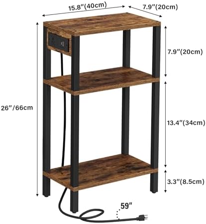 TUTOTAK Narrow Side Table, 3-Tier Small End Table with Charging Station - Image 2