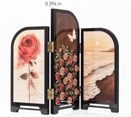 Tabletop Folding Screen, Vintage Floral Desk Partition - Image 3