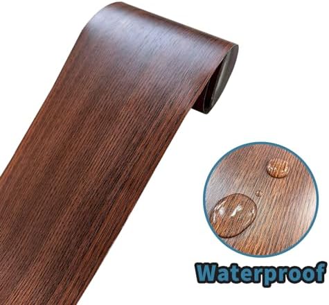 YESUS Dark Grey Wood Grain 3D 10M Wallpaper Frame Removable PVC Waterproof Peel and Stick Wallpaper,Bathroom Frame Sticker Wall Decor 3.93" x 32.8" (Brown, 4inc) - Image 2
