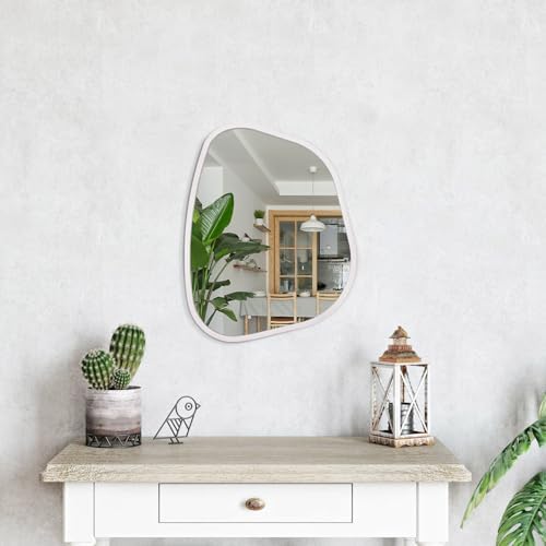 Asymmetrical Mirror Irregular Oval Wall Mirror Modern Wood Frame Unique Shape Wall Mounted Vanity Artistic Mirror Decorative for Living Room Bedroom Bathroom Entryway 16"x12" - Image 4
