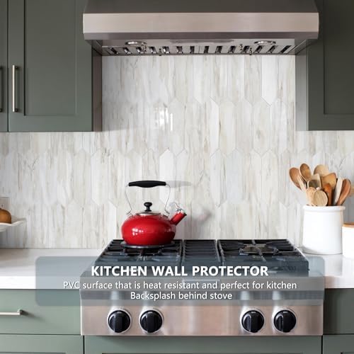 Vamos Tile Glossy Wood Marble Grain Backsplash Tile Peel and Stick, 12.8 x 12.8 Inch 10 Sheets Long Hexagon PVC Self Adhesive Mosaic Wall Tiles Stick on Backsplash for Kitchen and Bathroom - Image 2