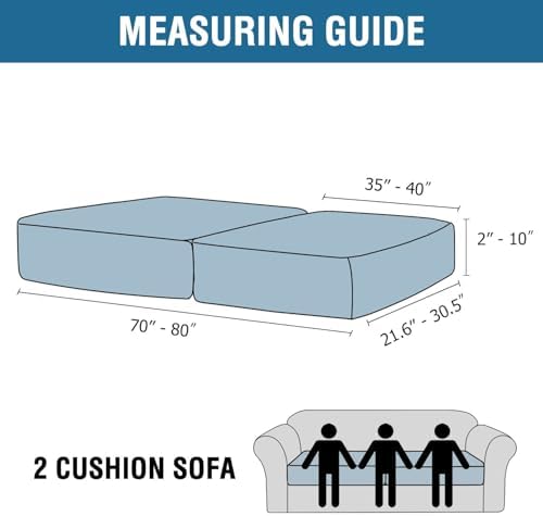 H.VERSAILTEX Velvet Stretch Couch Cushion Cover Plush Cushion Slipcover for Chair Loveseat Sofa Cushion Furniture Protector Seat Cushion Sofa Cover (2 Piece Large Sofa Cushion Covers, Stone Blue) - Image 2