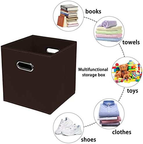 Fabric storage bins Cubes, Fabric Cube Organizer with Handle, Foldable Cube Bins for Cloth or Accessary Storage, 11x11x11, Set of 6, (Coffee) - Image 3