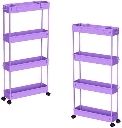 SPACELEAD 2-piece Set Slim Storage Cart 3 Tier,Bathroom Organizer Rolling Utility,Mobile Shelving Unit Slide Out for Office, Kitchen, Laundry Room & Narrow Places by Home