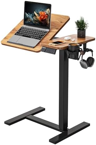 YIHAYO 28 x 16 Inches Electric Adjustable Overbed Bedside Table, Brown by YIHAYO