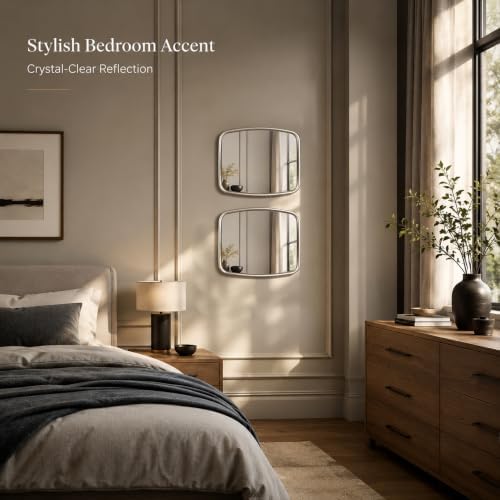 2 Pack Rounded Square Wall Mirror, 10"x12" Metal Framed Decorative Mirror with Real Glass, Aesthetic Curved Edge Vanity Mirror for Bedroom, Living Room, Sliver Wall Decor - Image 6
