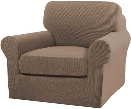 Turquoize 2 Piece Chair Covers Armchair Slipcovers for Living Room Armchair Sofa Cover with Individual Cushion Covers Feature Jacquard Fabric (Chair, Macchiato) by Turquoize