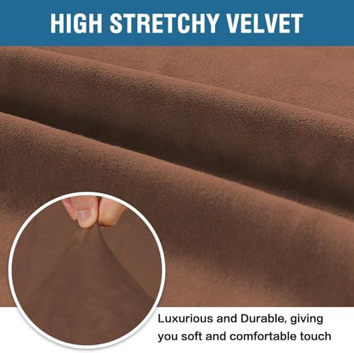 H.VERSAILTEX Stretch Velvet Sofa Covers for 3 Cushion Couch Covers Furniture Protector Soft with Non Slip Elastic Bottom, Crafted from Thick Comfy Rich Velour (Large Sofa 90"-97", Caramel Cafe) - Image 3