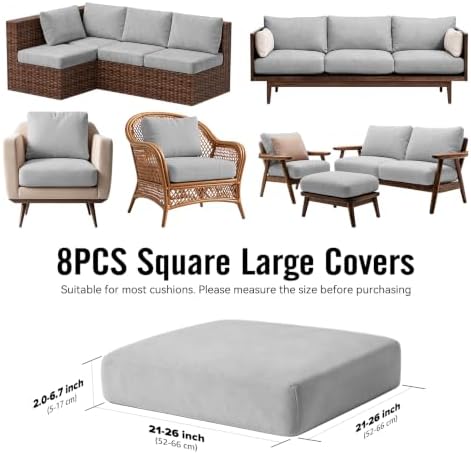 8Pcs Outdoor Cushion Covers, Stretch Patio Furniture Couch Chair Slipcovers - Image 2