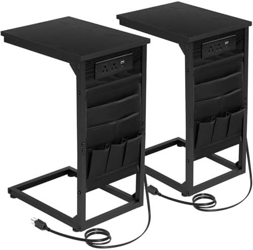 AMHANCIBLE C Shaped End Table with Charging Station, TV Trays, Set of 2 by AMHANCIBLE