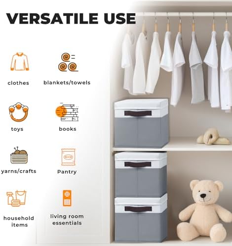 Large Closet Storage Baskets Bins with Lids 4 Pack, Storage Baskets for Organizing Shelves Nursery Bedroom, Home Dorm Closet Organizers Cubes for Clothes Toys Blanket Book - Stackable -14x10x9.5 - Image 6