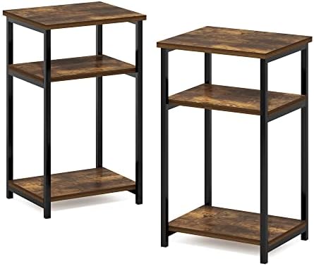 Furinno JUST 3-Tier Metal Frame Telephone Table, Set of 2, Amber Pine - Image 6