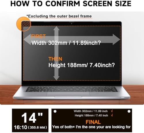 Mamol Laptop Privacy Screen 14 Inch for HP/Dell/Acer/Samsung/Asus/Lenovo/Toshiba, Removable 16:10 Aspect Privacy Filter Screen Protector, Anti Glare Blue Light Laptop Screen Shield 14 in - Image 2