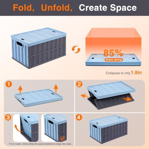 Citylife 64L Collapsible Storage Bins with Lids Plastic Storage Containers for Organizing Stackable Storage Box Large Heavy Duty Utility Crates, 2 Packs - Image 4
