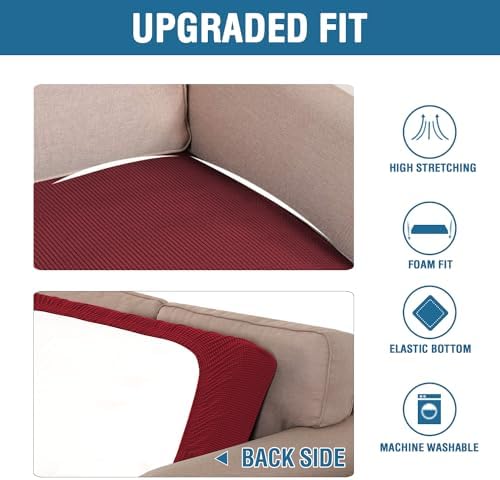 H.VERSAILTEX Super Stretch Individual Seat Cushion Covers Sofa Covers Couch Cushion Covers Slipcover Sets Thick Jacquard Textured Twill Fabric (1 Piece Loveseat Cushion Cover, Burgundy Red) - Image 6