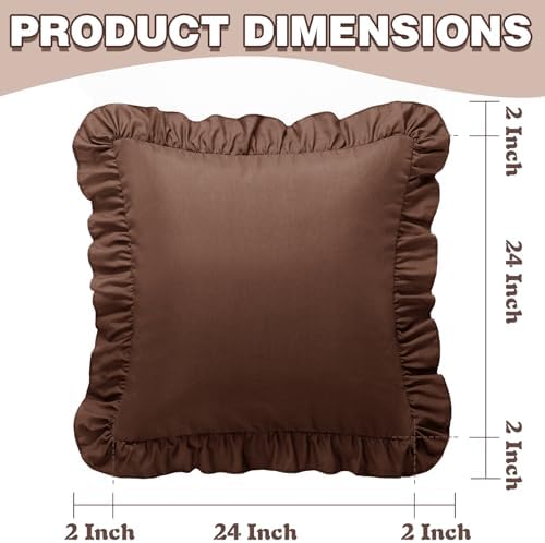 KKJIAF 2 Pack Ruffle Pillow Cases 24x24 Inches, Brown - Image 3